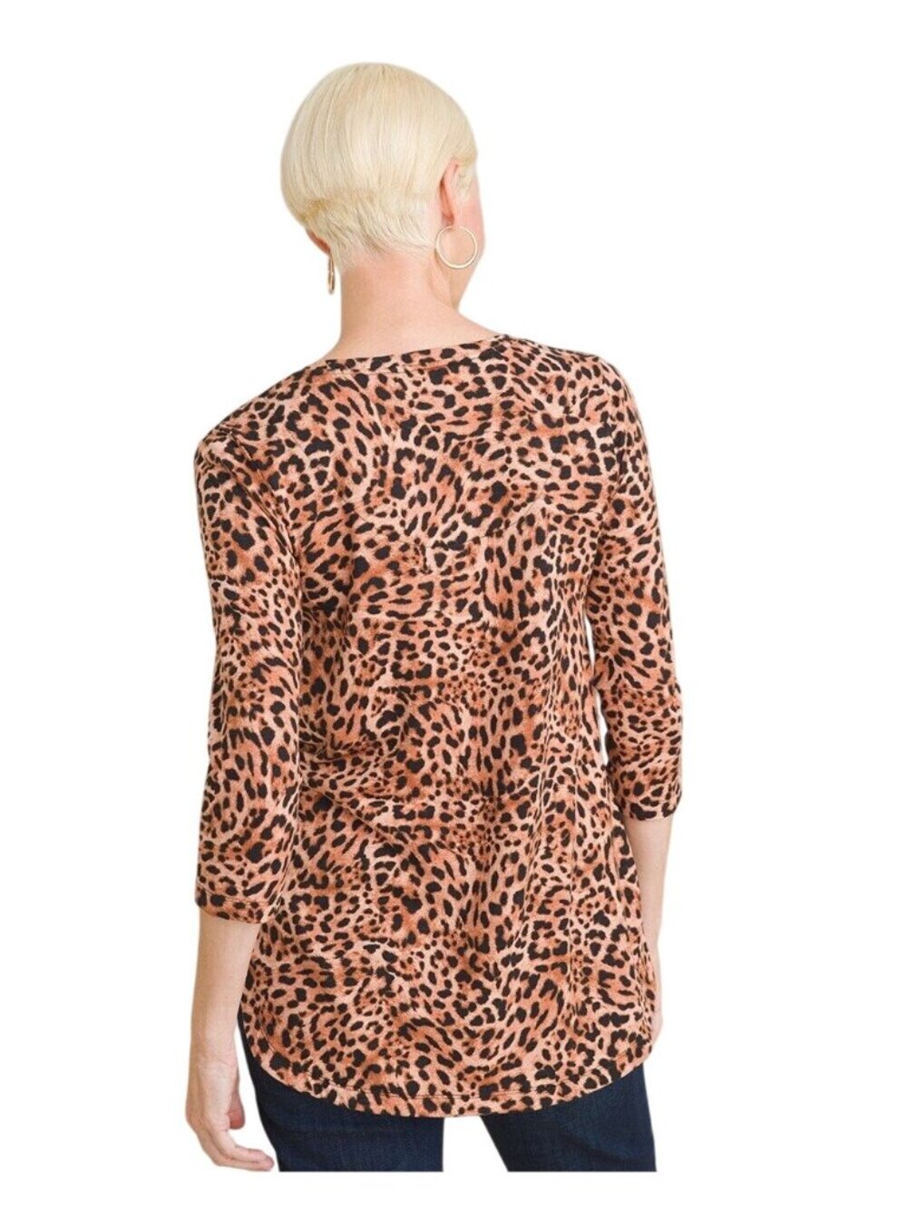 Chicos Pocket Tee Medium Top Animal Print Cotton Blend Slub Leopard Office - Picture 2 of 9